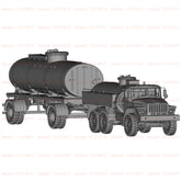 3d Printed 1/72/144 Russian Ural Tank Truck Unpainted Kit