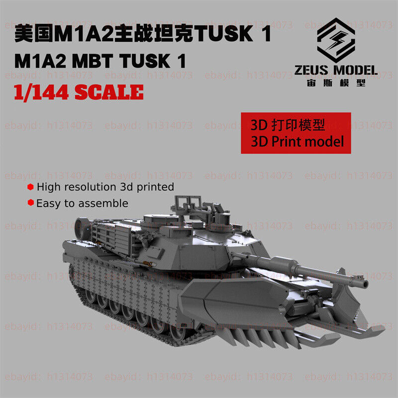 3d Printed 1/72/144 U.S. Army M1A2 Main Battle Tank with TUSK I