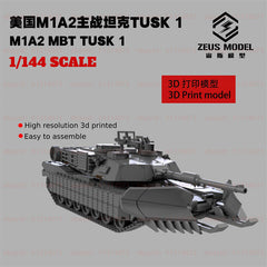 3d Printed 1/72/144 U.S. Army M1A2 Main Battle Tank with TUSK I