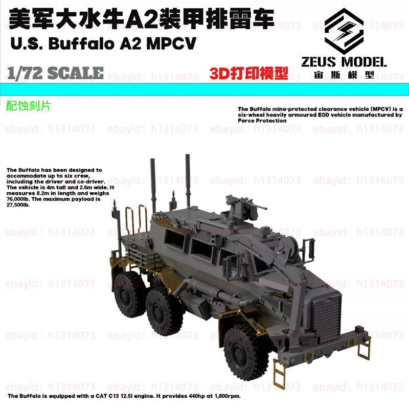 3d Printed 1/72/144 U.s. Army Buffalo A2 Armored Mine Clearance Vehicle