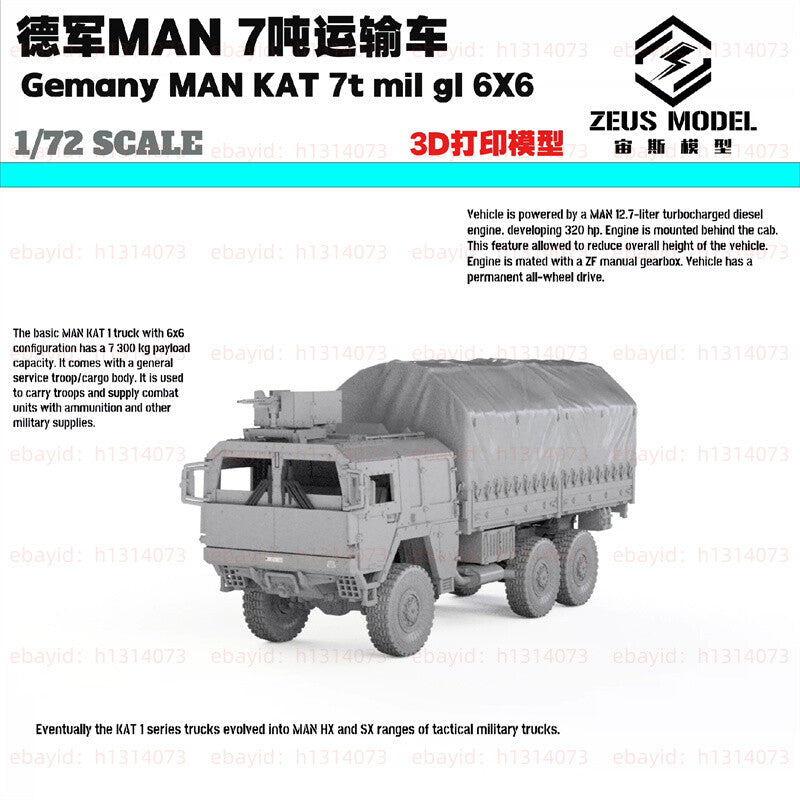 3d Printed Kit 1/72 German Man Kat 7-ton Truck
