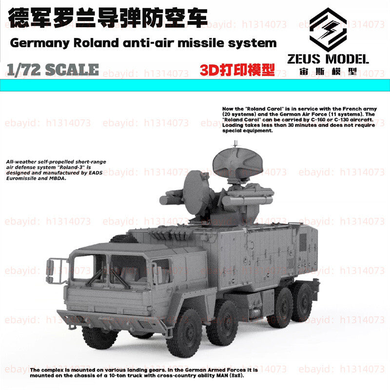 3d Printed 1/72 German Army Roland Missile Air Defense Vehicle
